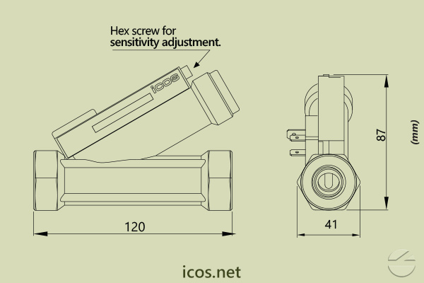 Dimensions of Eicos flow switch FH12B02