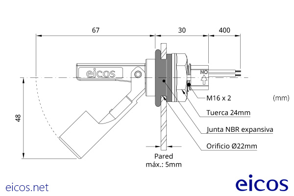 Dimensions of the level switch LA322E-40