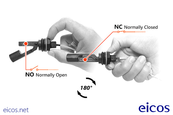 NO or NC installation of the level switch LA322E-40