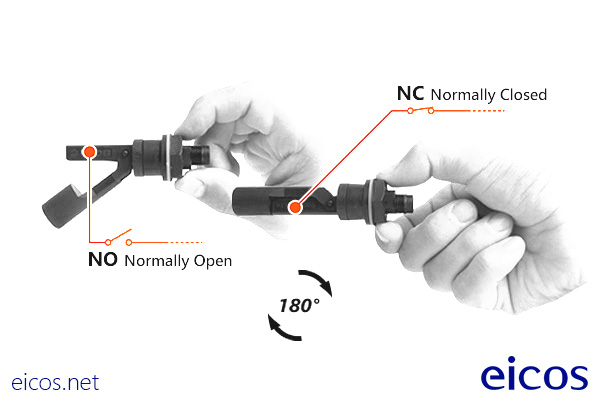 NO or NC installation of the level switch LA322E-M12