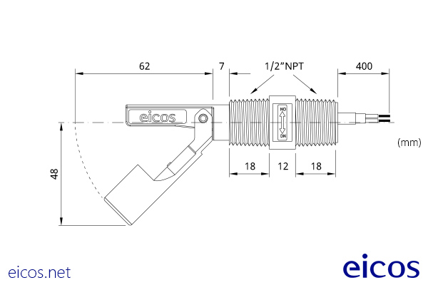 Dimensions of the level switch LA32N2-40