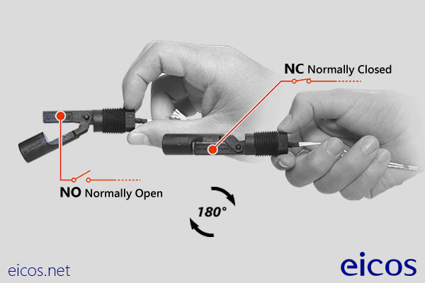 NO or NC installation of the level switch LA32N-40