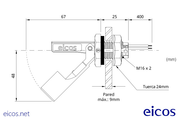 Dimensions of the level switch LA26M-40