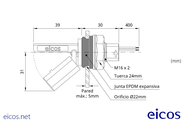 Dimensions of the level switch LF322E-40